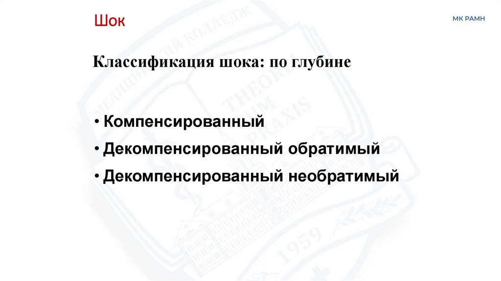 Классификация шока: по глубине