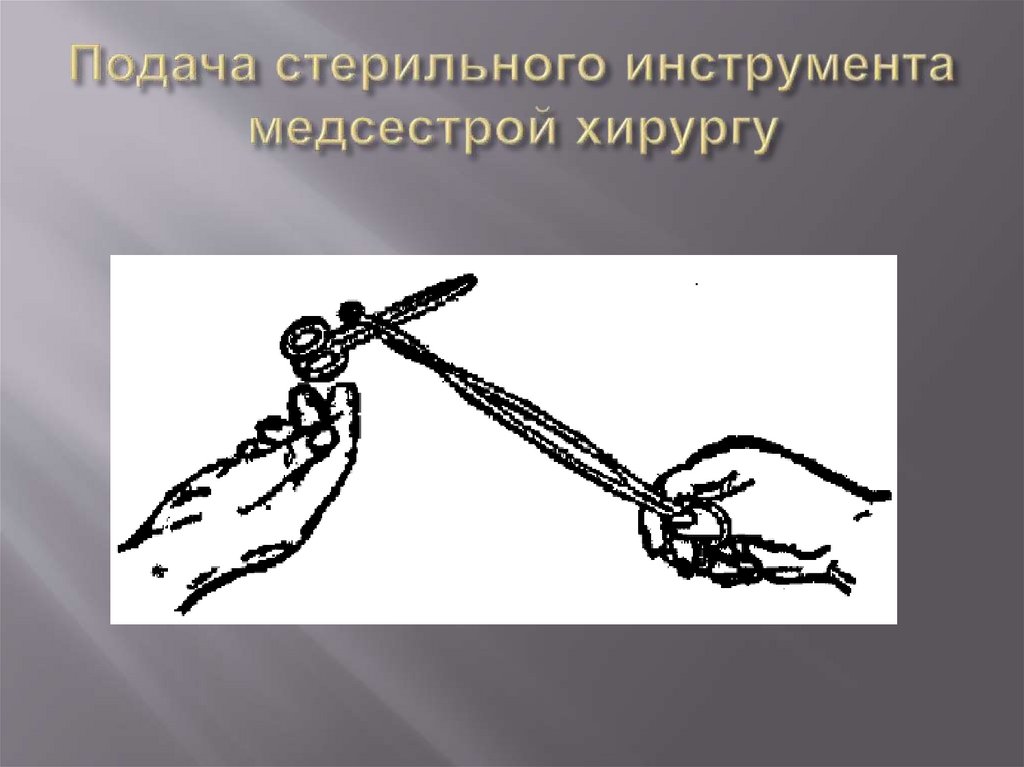 Подача стерильного инструмента медсестрой хирургу