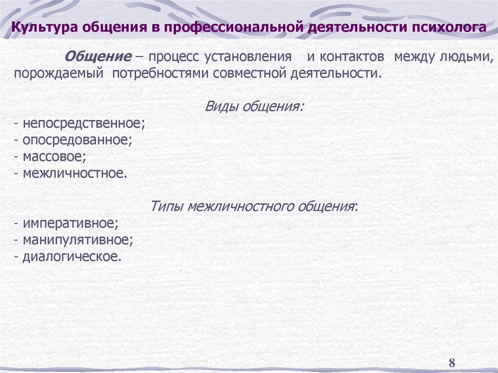 Культура общения в профессиональной деятельности психолога