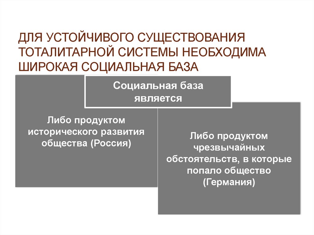 Для устойчивого существования тоталитарной системы необходима широкая социальная база