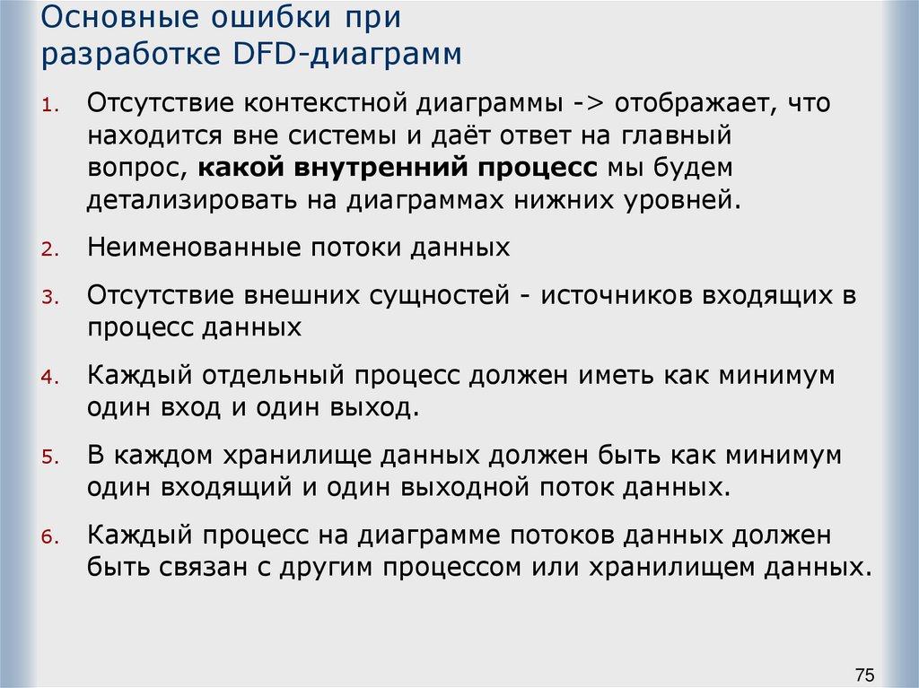 Основные ошибки при разработке DFD-диаграмм