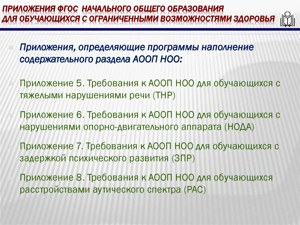 Приложения ФГОС начального общего образования для обучающихся с ограниченными возможностями здоровья