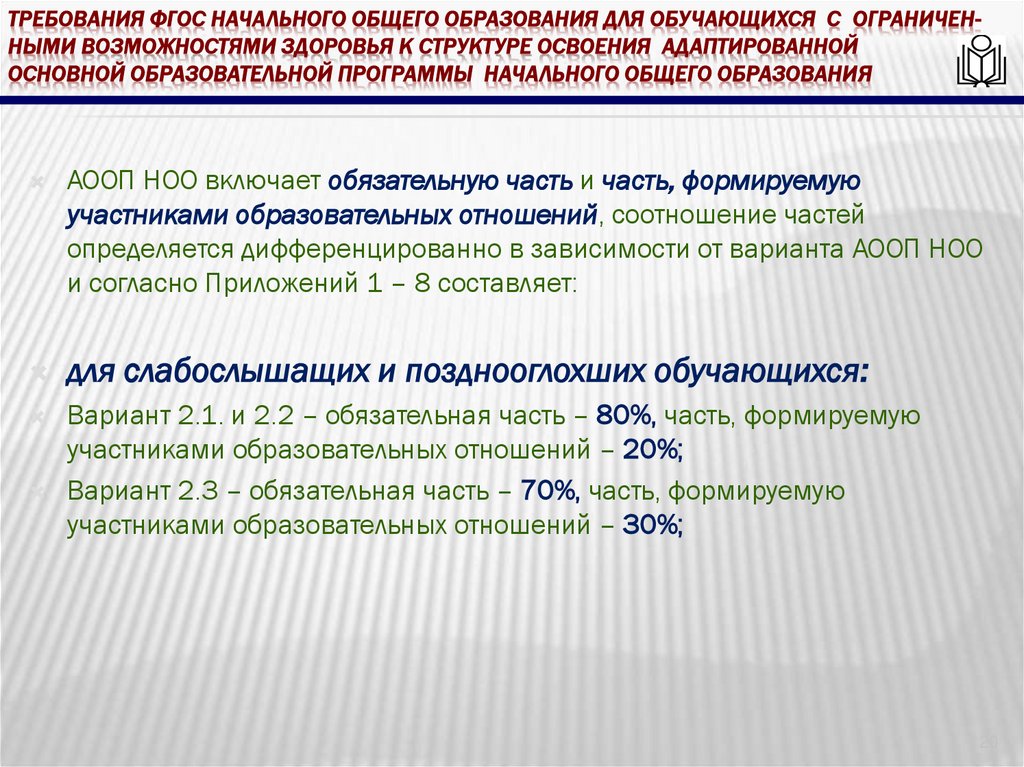 требования ФГОС начального общего образования для обучающихся с ограничен-ными возможностями здоровья к структуре освоения