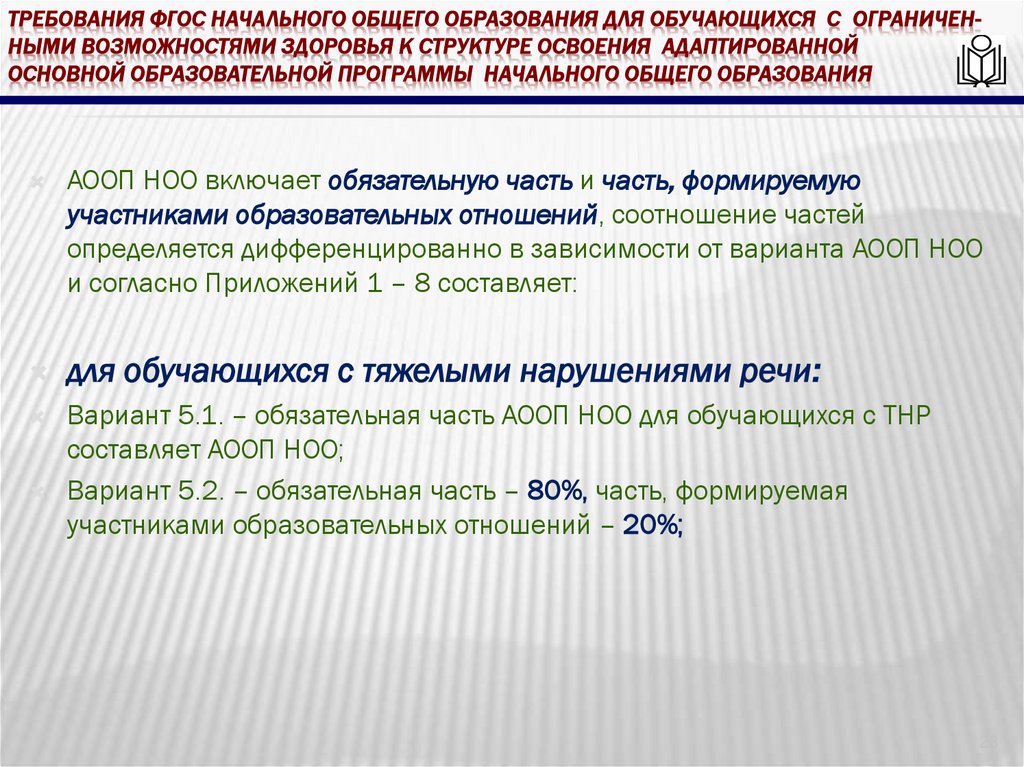 требования ФГОС начального общего образования для обучающихся с ограничен-ными возможностями здоровья к структуре освоения