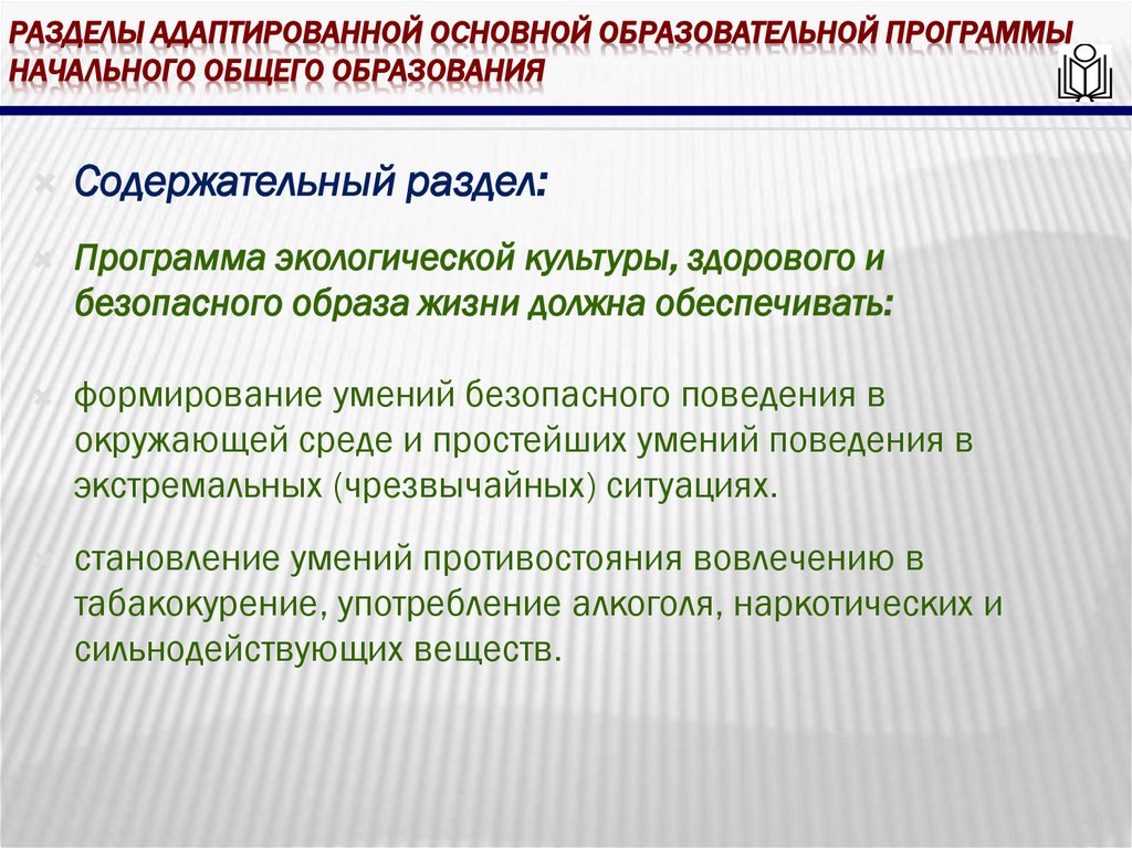Разделы адаптированной основной образовательной программы начального общего образования