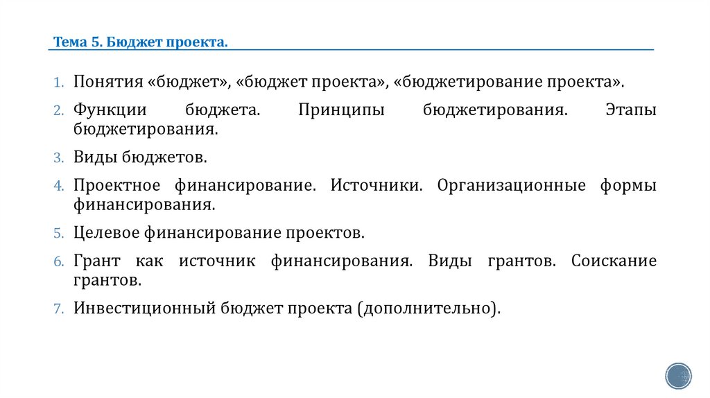 Тема 5. Бюджет проекта.