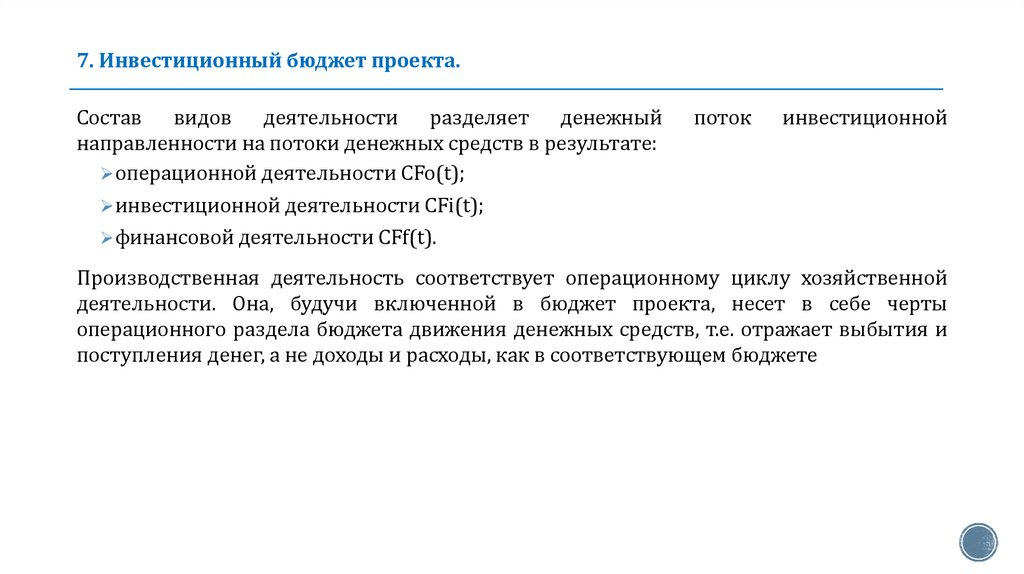 7. Инвестиционный бюджет проекта.