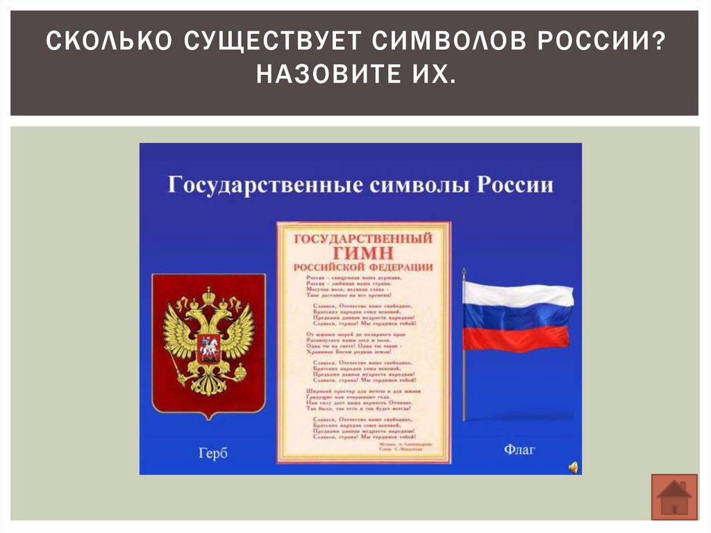 Сколько существует символов России? Назовите их.