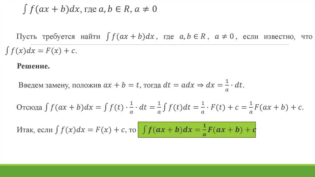 ∫▒〖f(ax+b)dx〗, где a,b∈R, a≠0
