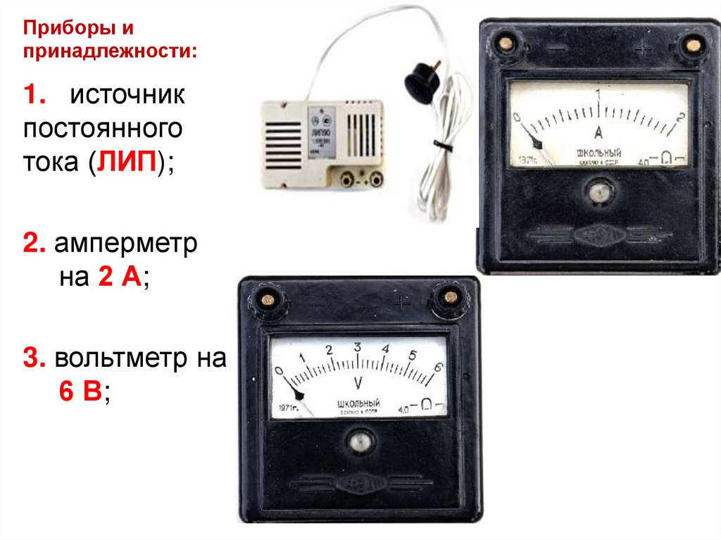 Приборы и принадлежности:
