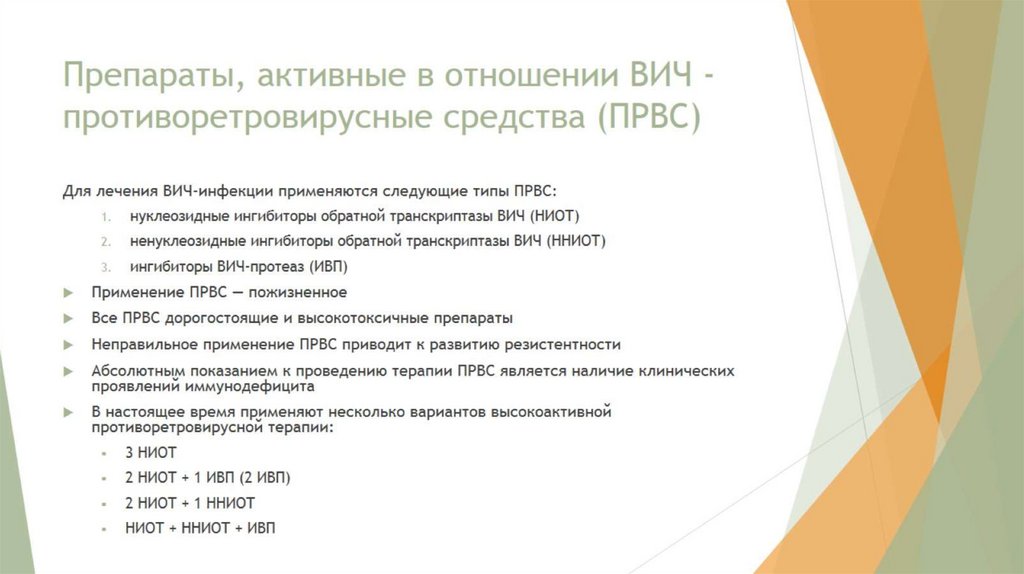 Препараты, активные в отношении ВИЧ - противоретровирусные средства (ПРВС)
