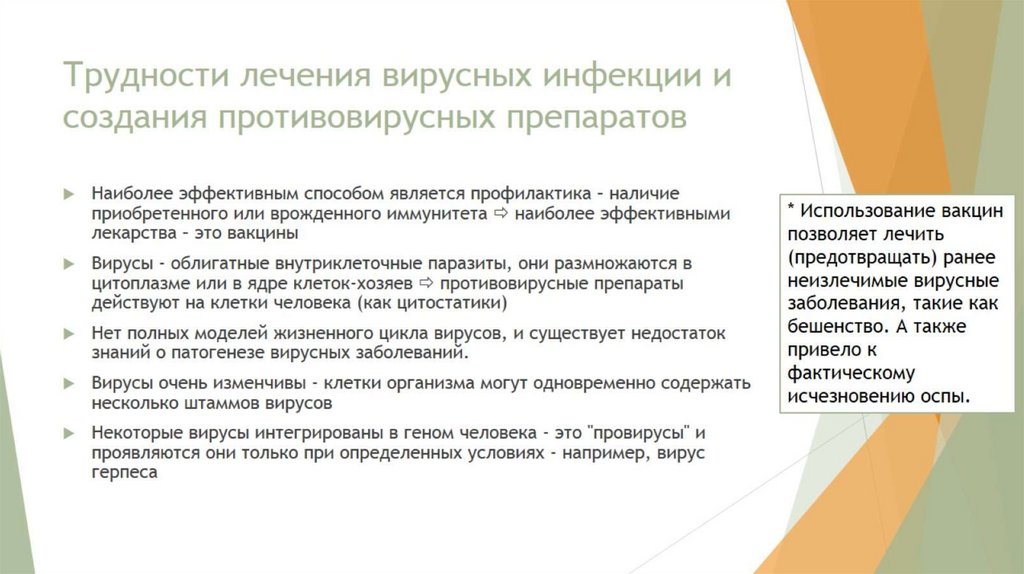 Трудности лечения вирусных инфекции и создания противовирусных препаратов