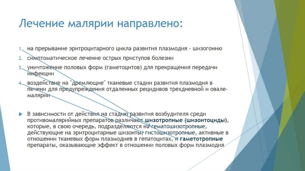 Лечение малярии направлено: