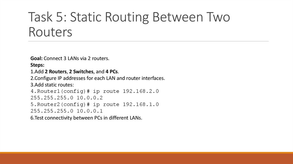 Task 5: Static Routing Between Two Routers