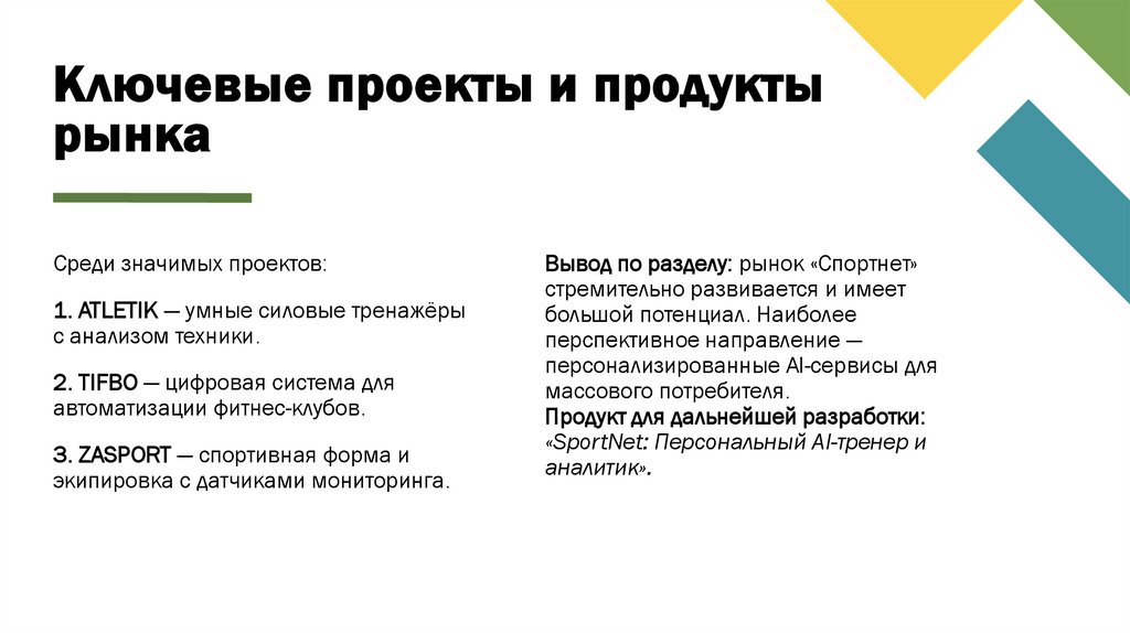 Ключевые проекты и продукты рынка