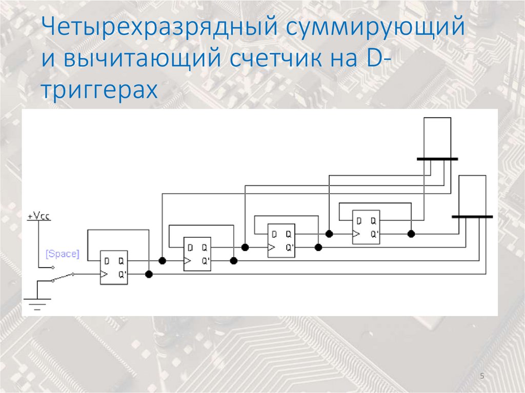 Четырехразрядный суммирующий и вычитающий счетчик на D-триггерах