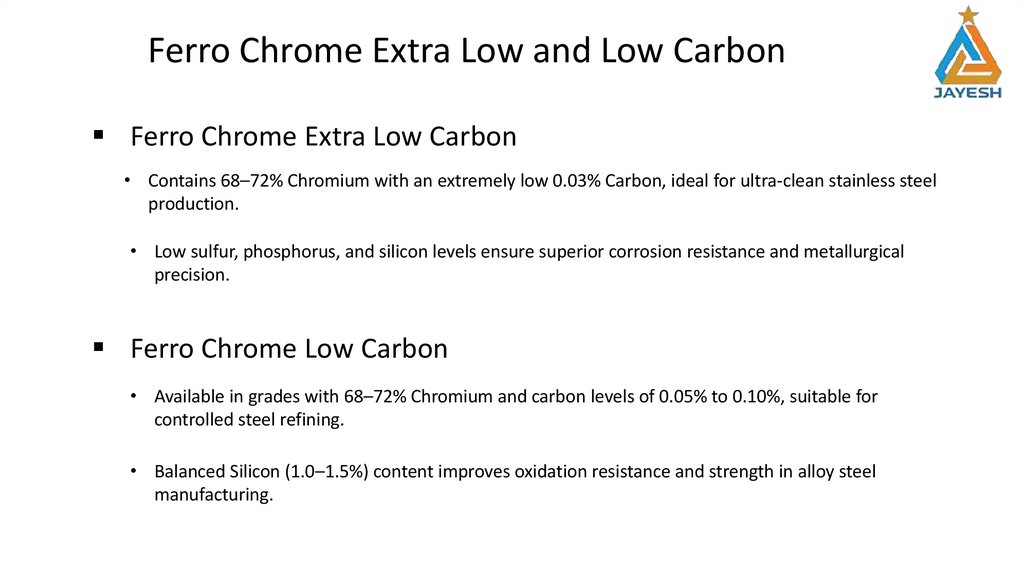 Ferro Chrome Extra Low and Low Carbon