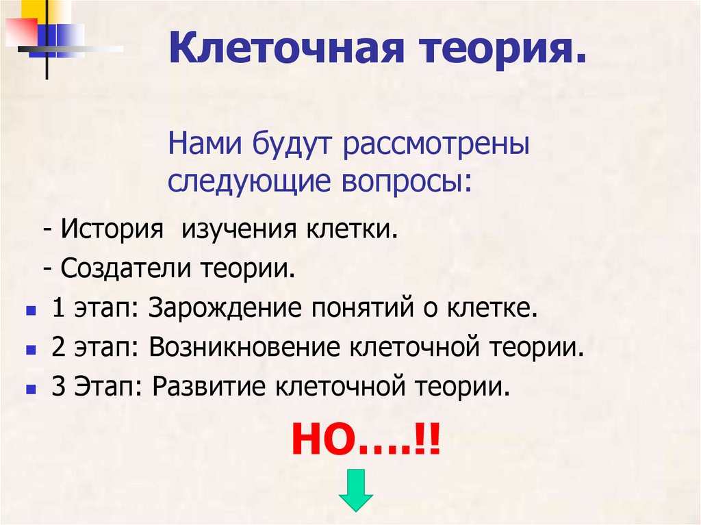 Клеточная теория. Нами будут рассмотрены следующие вопросы: