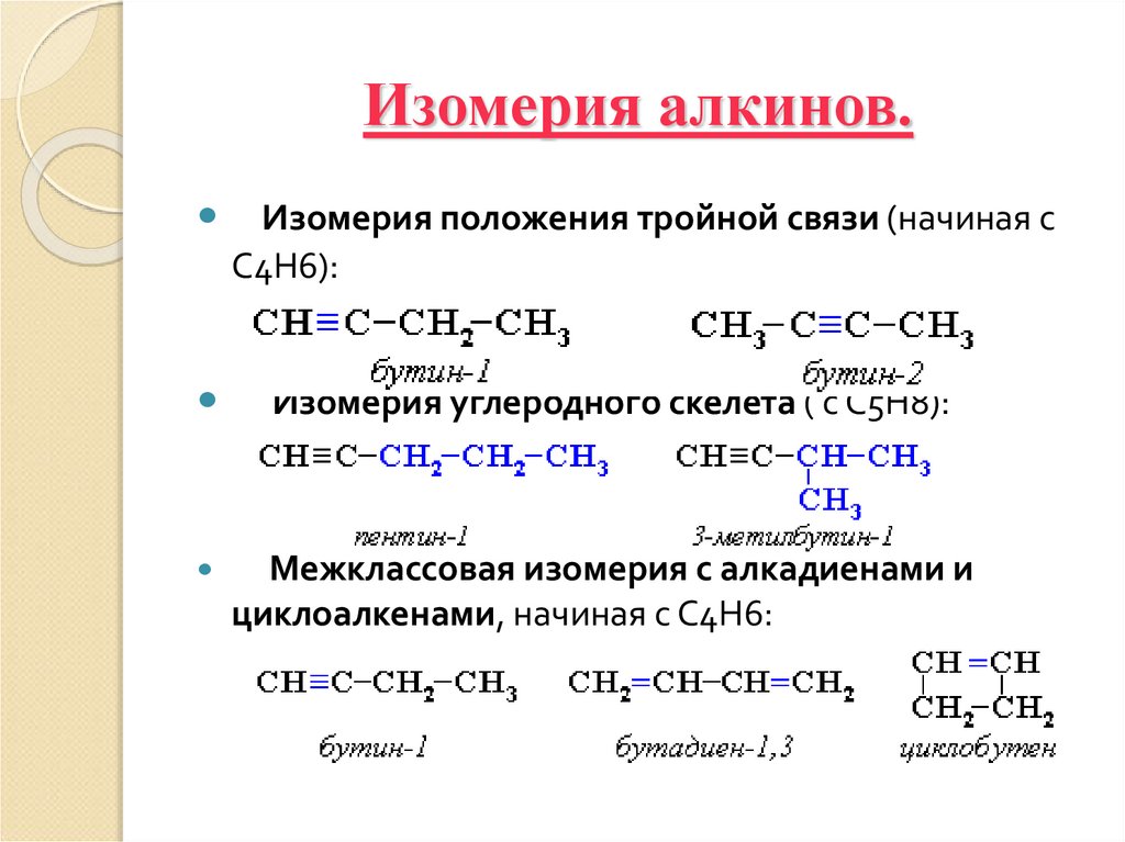 Изомерия алкинов.