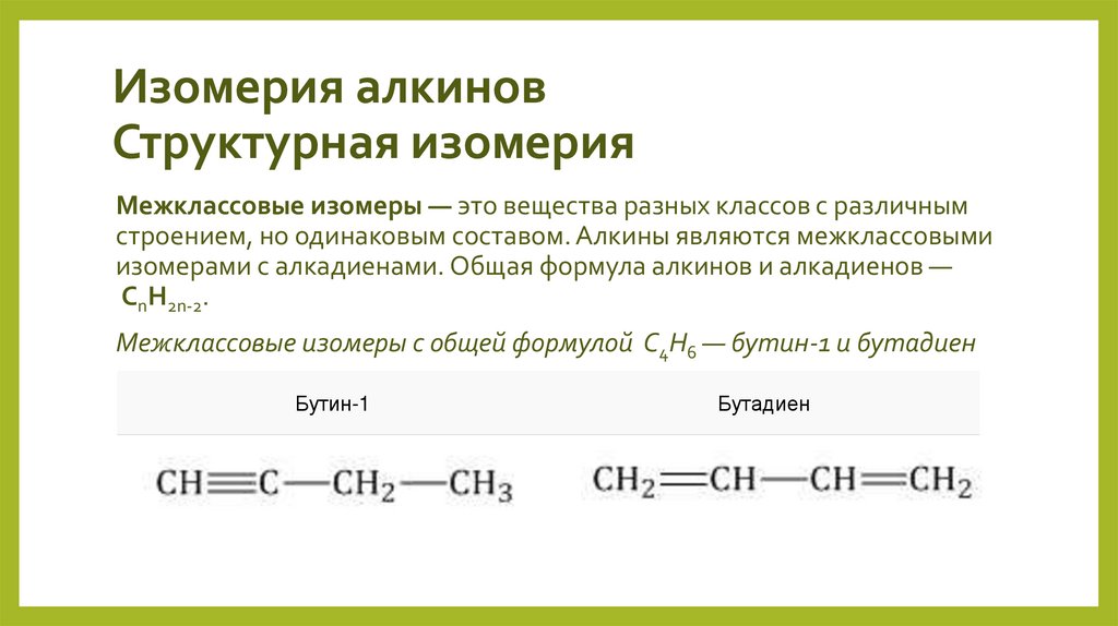 Изомерия алкинов Структурная изомерия