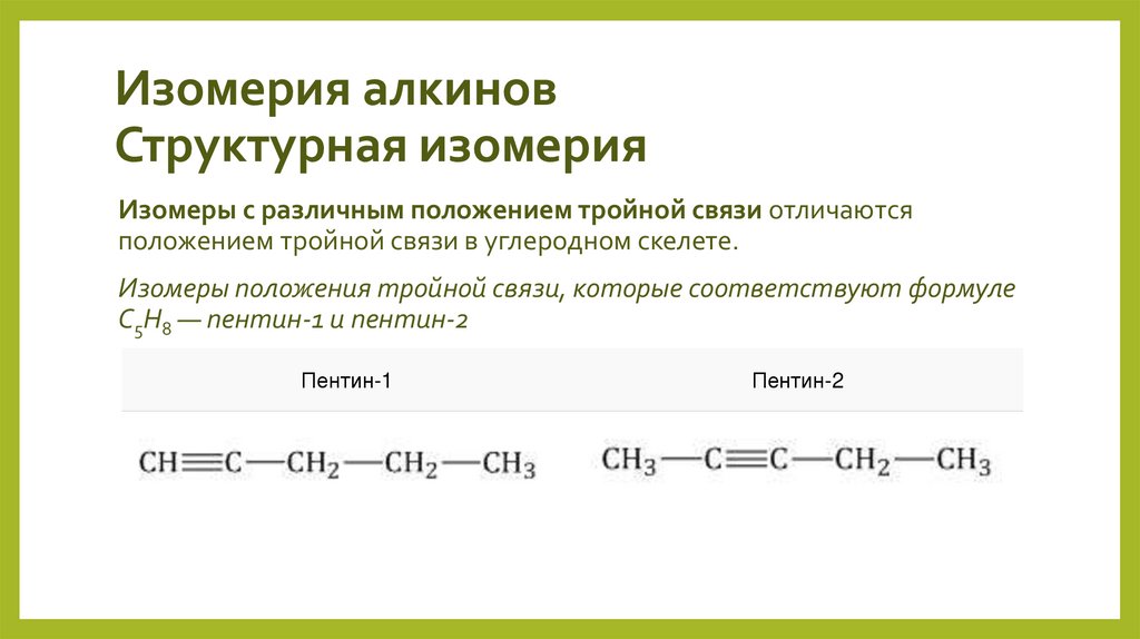 Изомерия алкинов Структурная изомерия