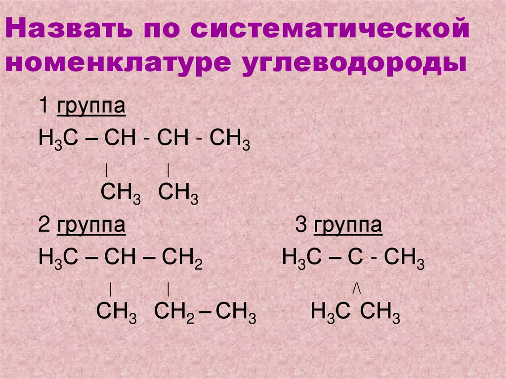 Назвать по систематической номенклатуре углеводороды