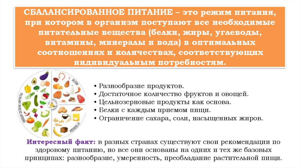 СБАЛАНСИРОВАННОЕ ПИТАНИЕ – это режим питания, при котором в организм поступают все необходимые питательные вещества (белки,