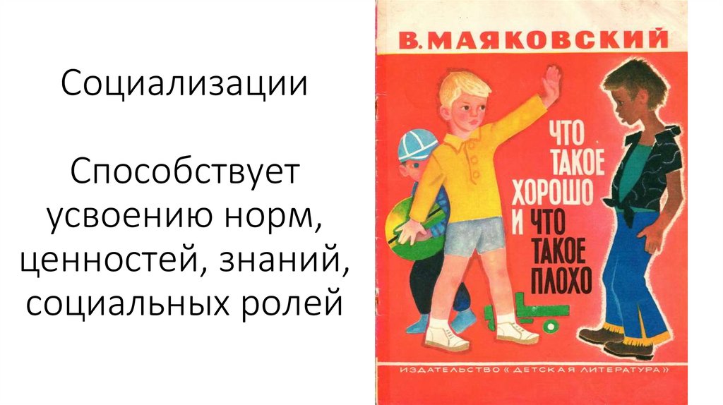 Социализации Способствует усвоению норм, ценностей, знаний, социальных ролей