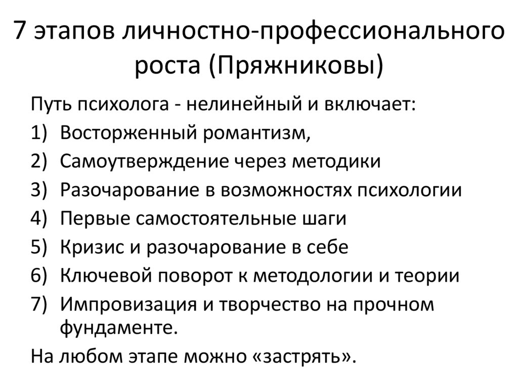 7 этапов личностно-профессионального роста (Пряжниковы)