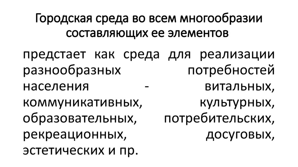 Городская среда во всем многообразии составляющих ее элементов