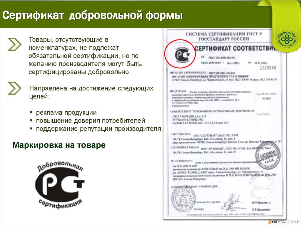 Сертификат добровольной формы