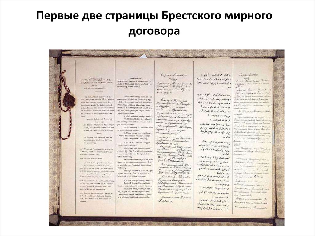 Первые две страницы Брестского мирного договора