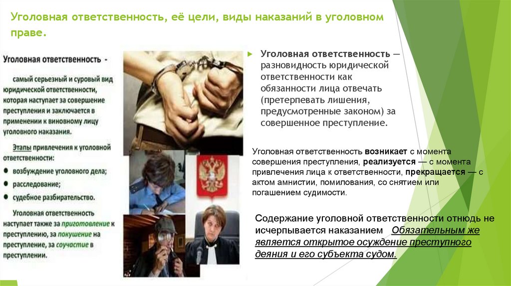 Уголовная ответственность, её цели, виды наказаний в уголовном праве.