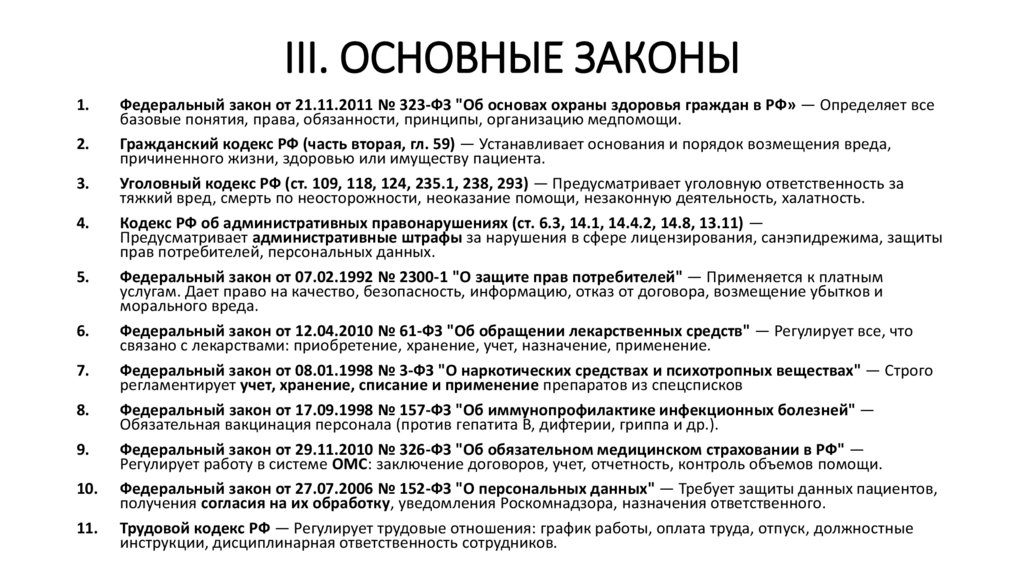 III. ОСНОВНЫЕ ЗАКОНЫ