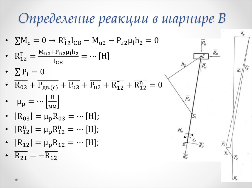 Определение реакции в шарнире В