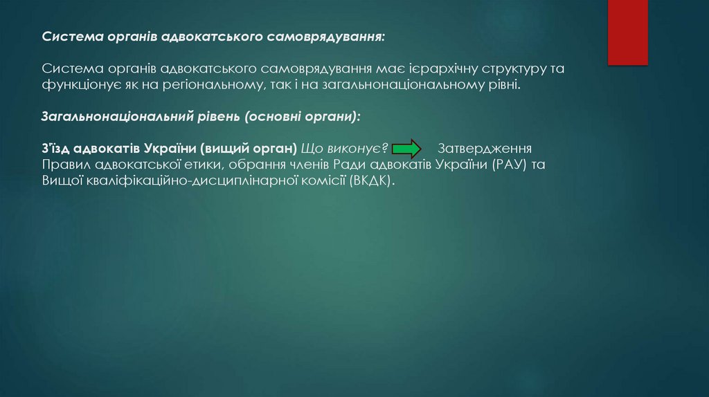 Система органів адвокатського самоврядування: Система органів адвокатського самоврядування має ієрархічну структуру та