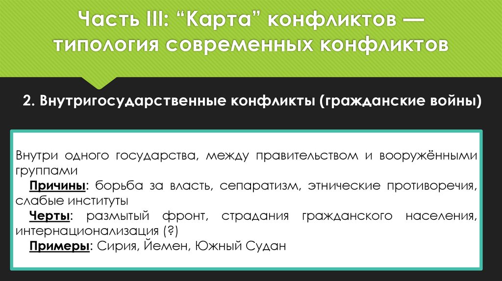 Часть III: “Карта” конфликтов — типология современных конфликтов