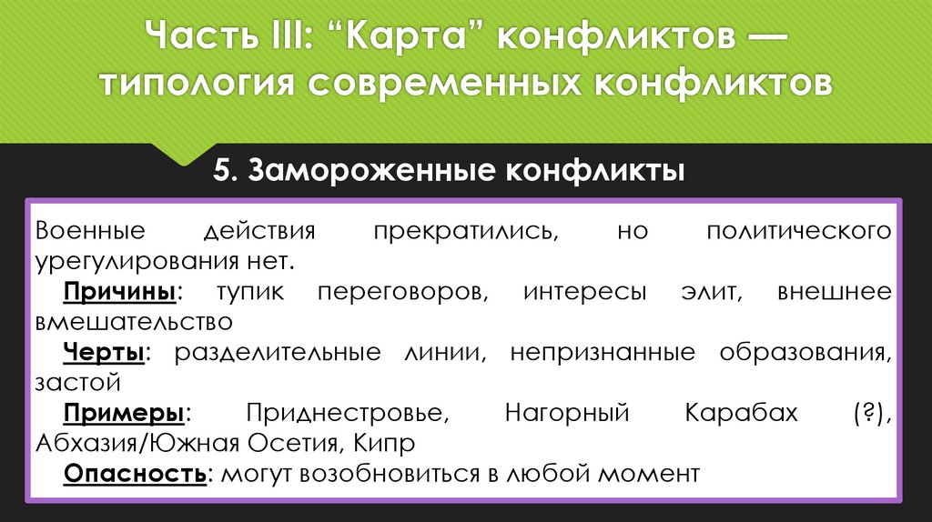 Часть III: “Карта” конфликтов — типология современных конфликтов
