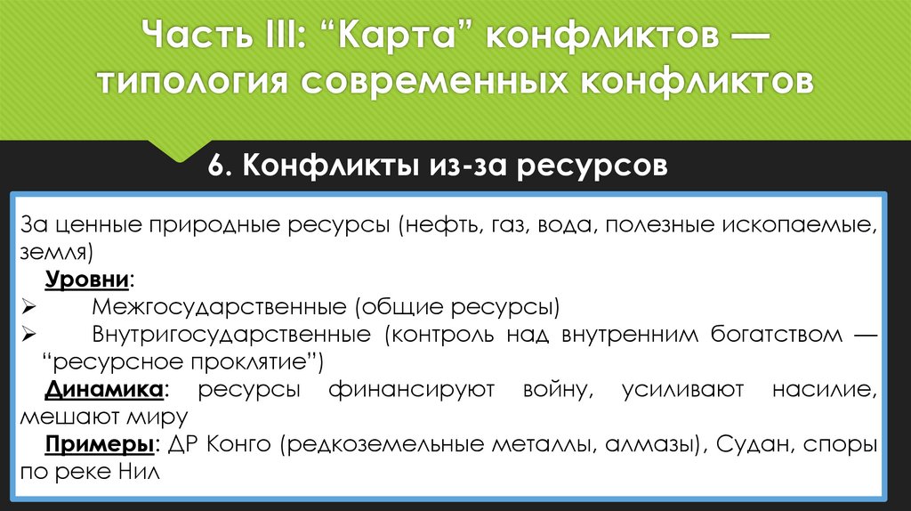 Часть III: “Карта” конфликтов — типология современных конфликтов