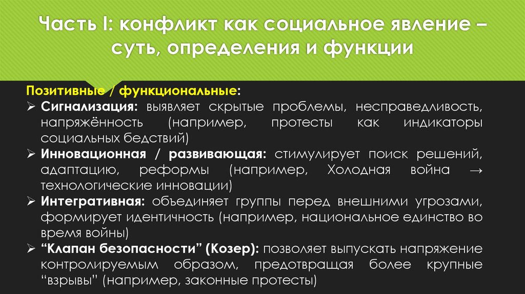 Часть I: конфликт как социальное явление – суть, определения и функции