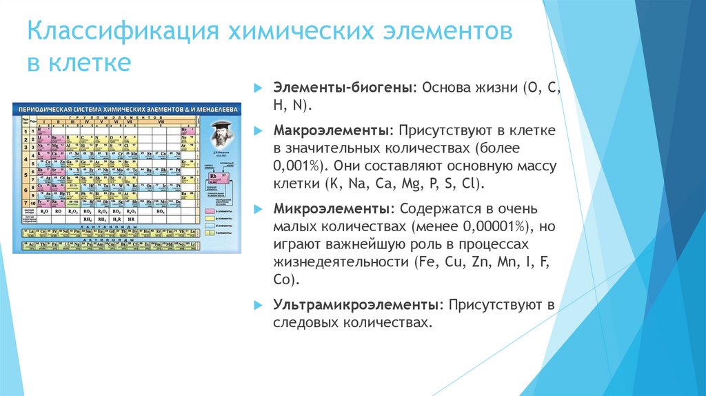 Классификация химических элементов в клетке