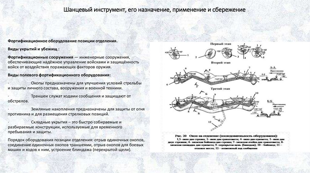 Шанцевый инструмент, его назначение, применение и сбережение