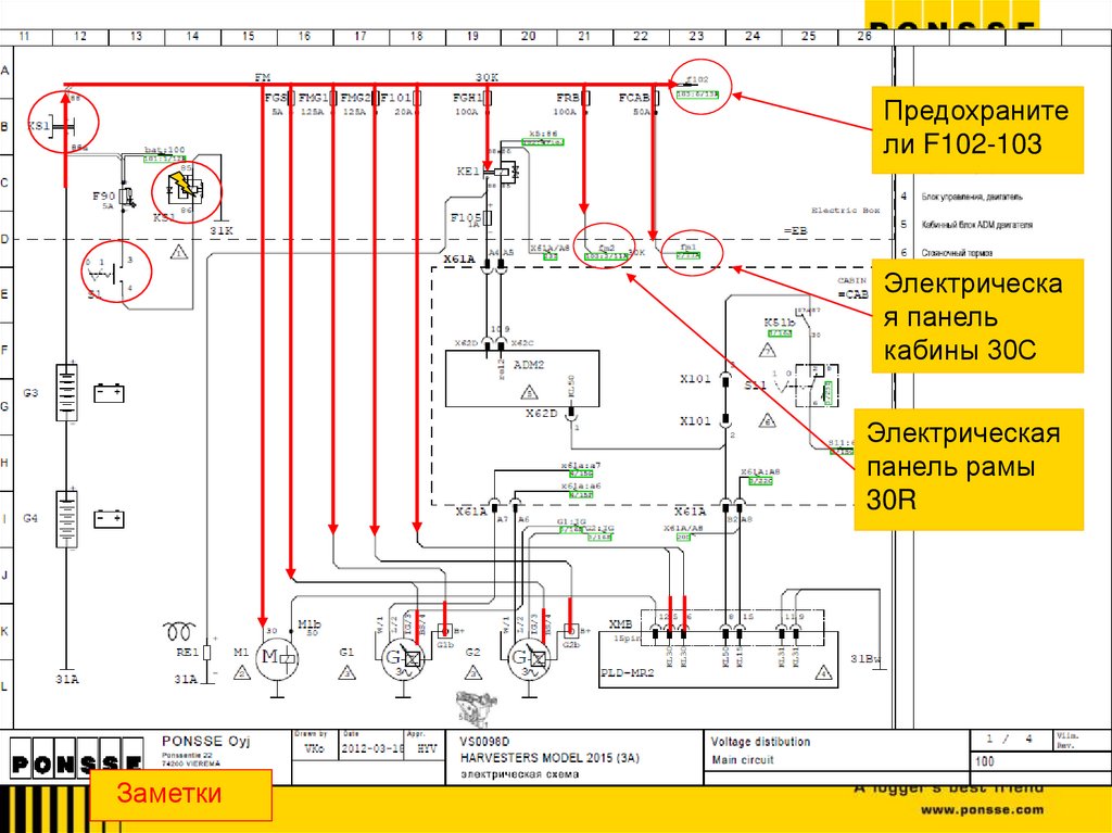 Электрическая панель двигателя. Точки питания 30