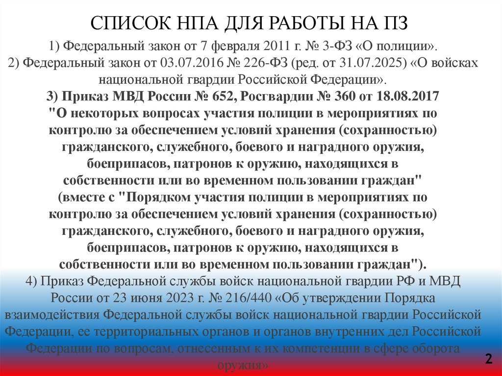 СПИСОК НПА ДЛЯ РАБОТЫ НА ПЗ