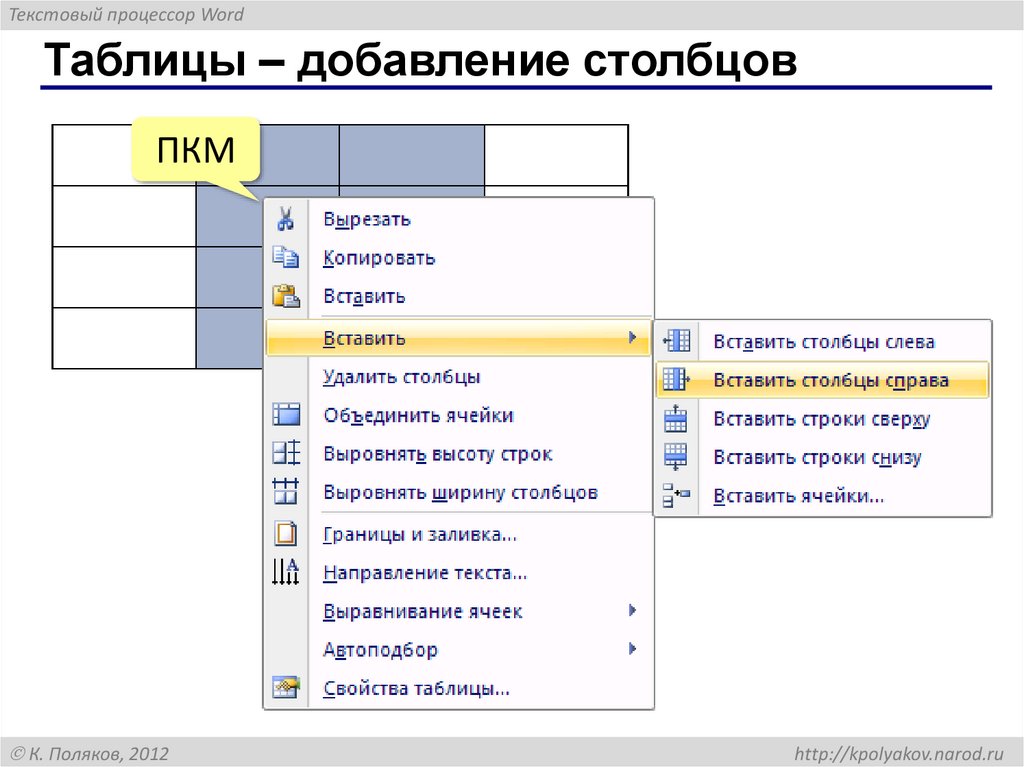 Таблицы – добавление столбцов