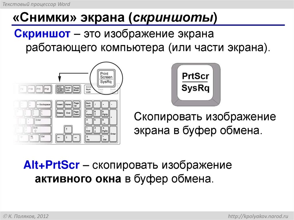 «Снимки» экрана (скриншоты)