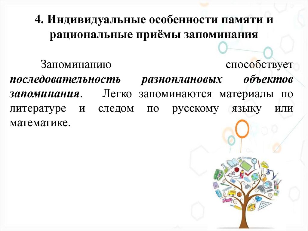 4. Индивидуальные особенности памяти и рациональные приёмы запоминания