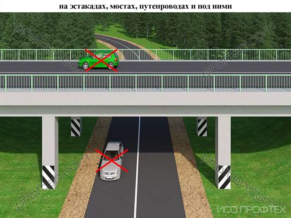 на эстакадах, мостах, путепроводах и под ними