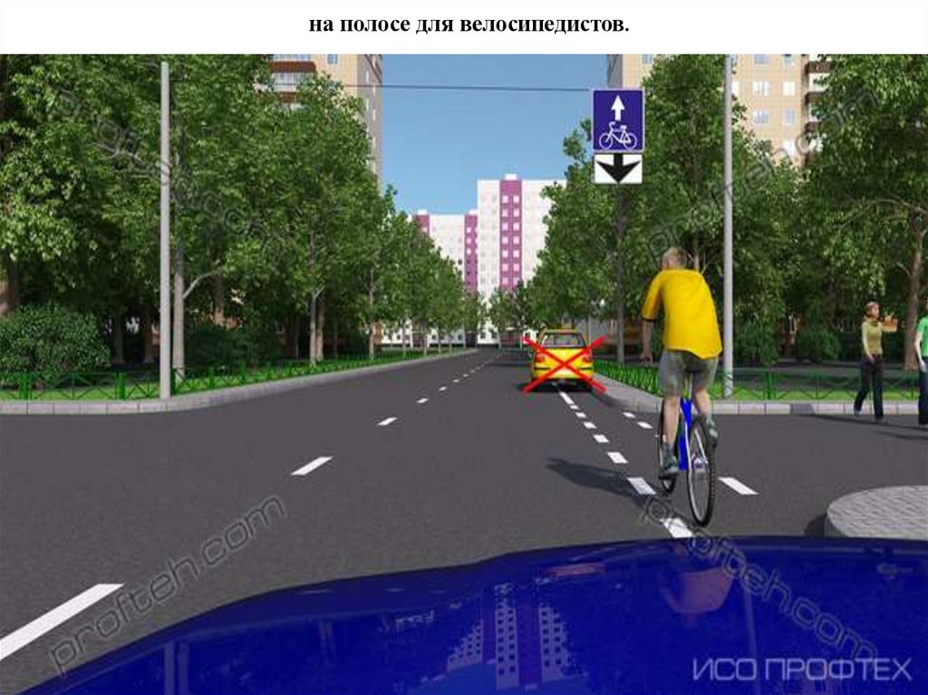   на полосе для велосипедистов.