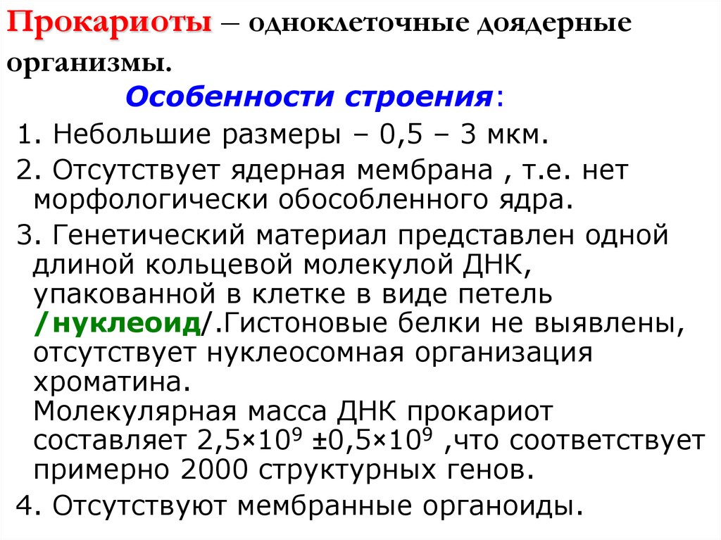 Прокариоты – одноклеточные доядерные организмы.